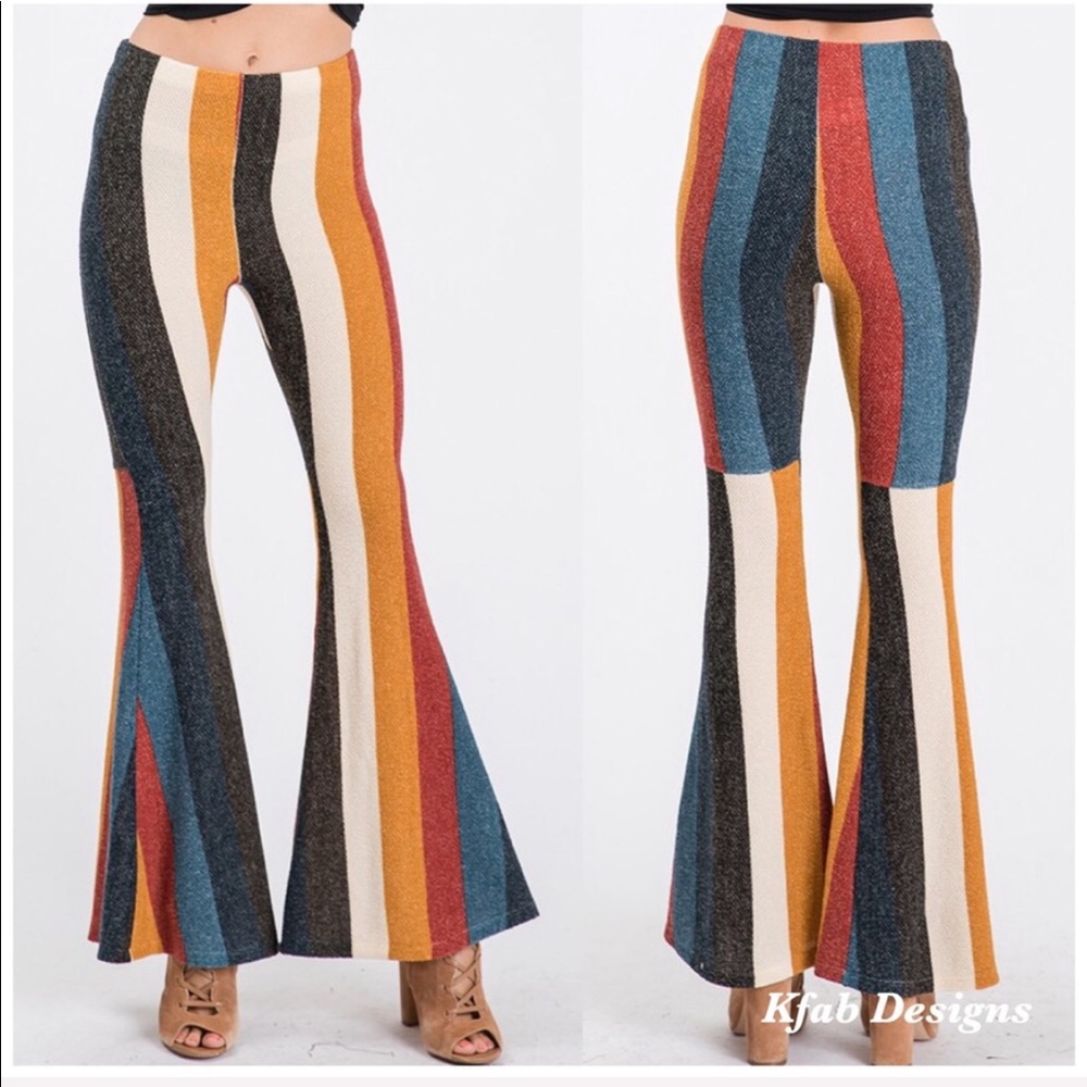 ❤️LAST 2! Multi Stripe High Waist Brushed Flares - Picture 4 of 10